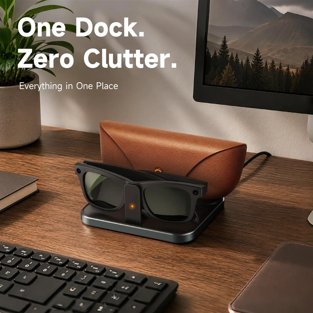Alt view image 3 of 7 - 2 in 1 Charging Station for Ray-Ban Meta Glasses & Charging Case Foldable Magnetic Charger Dock for Wayfarer Skyler Headliner Blayzer Scriber Starfire Fury Adventurer Oakley HSTN