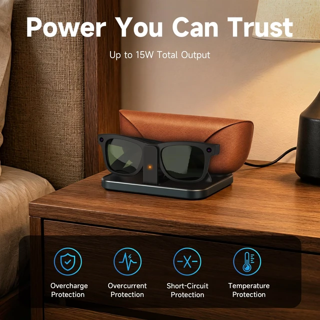 Alt view image 5 of 7 - 2 in 1 Charging Station for Ray-Ban Meta Glasses & Charging Case Foldable Magnetic Charger Dock for Wayfarer Skyler Headliner Blayzer Scriber Starfire Fury Adventurer Oakley HSTN