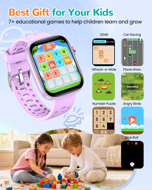 Alt view image 7 of 7 - Kids Smart Watch No Phone Needed, 1.83" Smart Watch Fitness Trackers Heart Rate/Sleep Monitor/IP68 Waterproof/Step Counter/Puzzle Games/Pedometer/Music for Boys Girls Teens 5-16, Purple