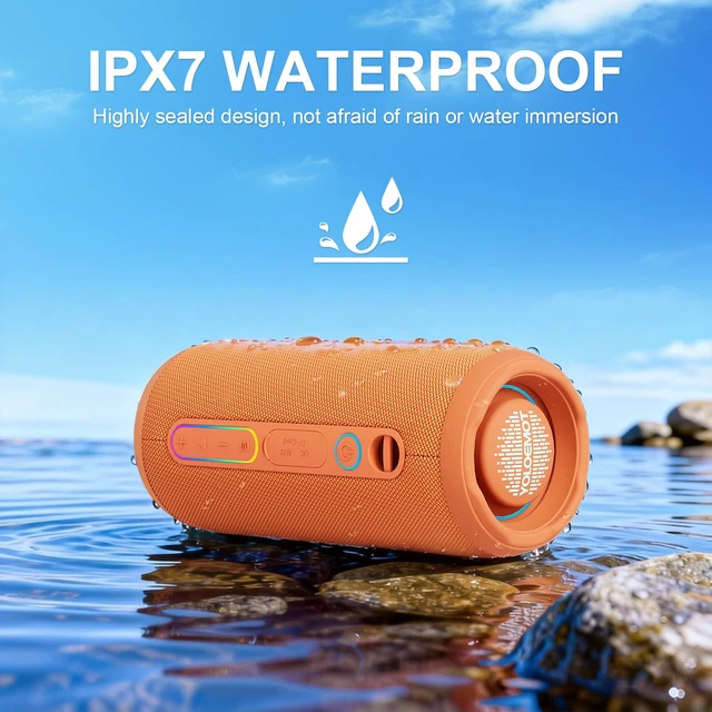 Alt view image 3 of 7 - Shower Bluetooth Speaker, IPX7 Waterproof, 24W Deep Bass, TWS Stereo Pairing, 12H Playtime, Outdoor Speaker for Travel, Sport, Party, Camping (Orange)