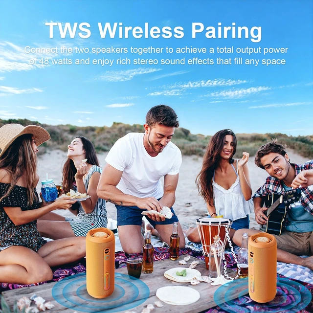 Alt view image 4 of 7 - Shower Bluetooth Speaker, IPX7 Waterproof, 24W Deep Bass, TWS Stereo Pairing, 12H Playtime, Outdoor Speaker for Travel, Sport, Party, Camping (Orange)