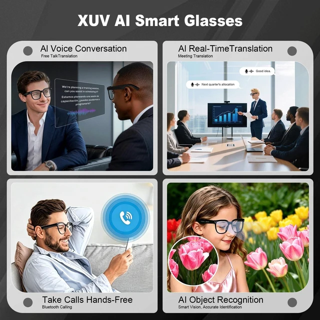 Alt view image 2 of 7 - Smart Glasses with Camera, 800W Anti-Shake Camera Glasses & 1080P Video Recording Dual Mic, AI Real-time Translation with 145 languages, 7H Music for Travel, Sports, Outdoor & Hands-Free Daily Use