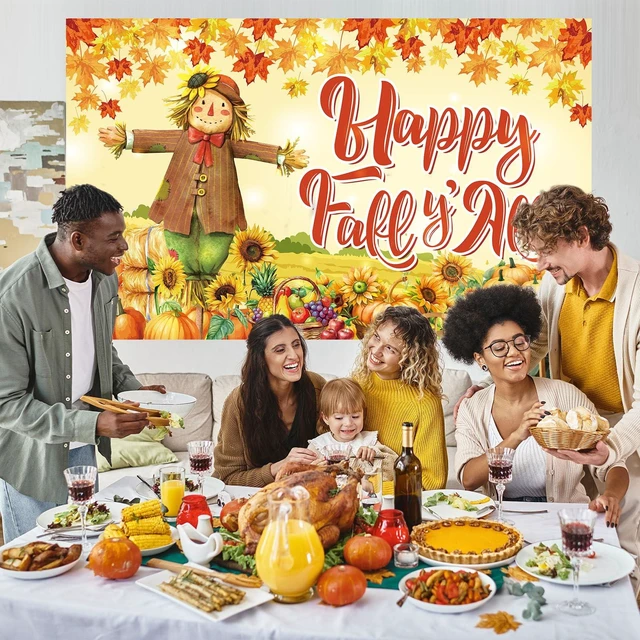 Alt view image 4 of 7 - Fall Scarecrow Backdrop Happy Fall Y'all Banner Backdrop Autumn Harvest Pumpkin Photography Background for Thanksgiving Wall Home Party Decorations, 70.8 x 43.3 Inch
