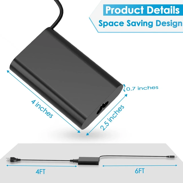 Alt view image 3 of 6 - Slim 65W AC Adapter Charger Compatible with Dell Latitude 7480 7490 7290 7404 7204 6520 5590 5580 5530 5490 5290 E6430 E6440 E6500 E6510 E6520 E6530 E6540 E7240 E7250 E7440 E7450 Power Supply Cord