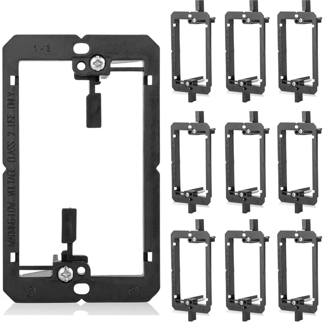 Main image of 10 Pack Wallboard Mounting Bracket Low Voltage Wall Plate Drywall 1 Gang 2 Gypsum Board Cables Pass Through Outlet Telephone Wires HDMI Coaxial Speaker Black Media Hider Tool Cord recessed