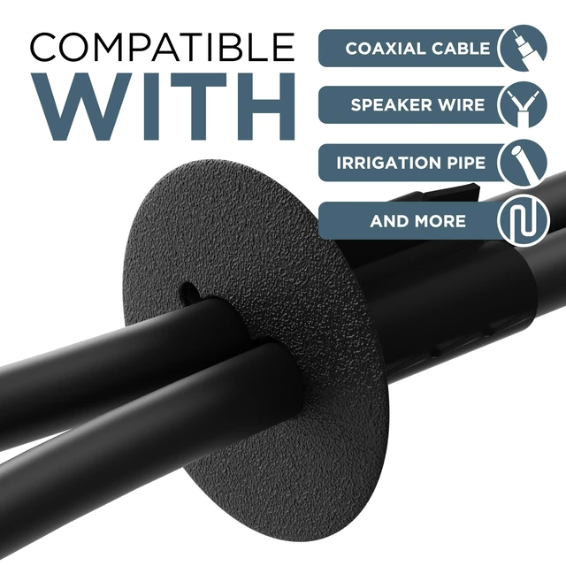 Alt view image 3 of 7 - Dual Feed-Through Bushing for RG6 Coaxial Cable - Indoor/Outdoor Cable Passthrough and Cover for Walls, Cabinets - Double Feed-Thru Wall Grommet Replaces Coax Wallplate - Black, 10 Pack