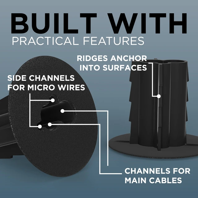 Alt view image 4 of 7 - Dual Feed-Through Bushing for RG6 Coaxial Cable - Indoor/Outdoor Cable Passthrough and Cover for Walls, Cabinets - Double Feed-Thru Wall Grommet Replaces Coax Wallplate - Black, 10 Pack
