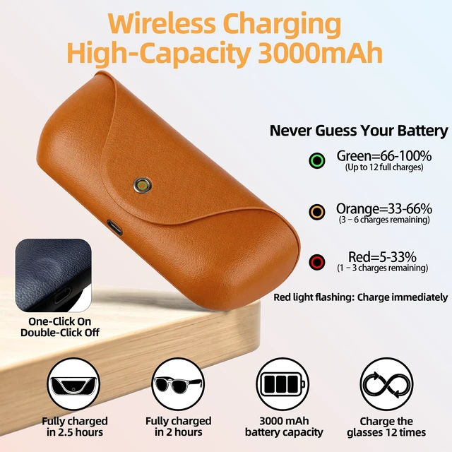 Alt view image 3 of 7 - Portable Glasses Charging Case Compatible with Ra-y-Ban Me-ta Oa-kley HSTN 3000mAh Wireless Charger Replacement with LED Indicator for Travel Outdoor Sports