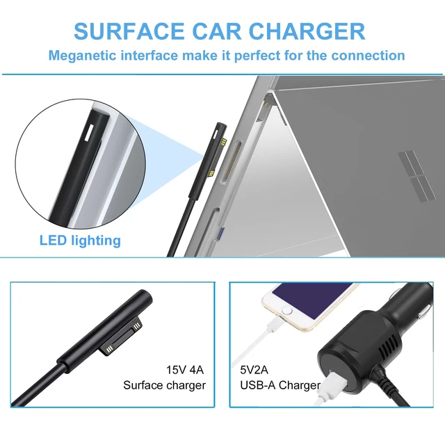 Alt view image 2 of 7 - Car Charger for Microsoft Surface Pro When Truck car Work Compatible with Surface 3/4/5/6/7/X Book laptop1/2/3/1800/1625/1735/1736 15V 4A With 5V 2A USB-A Port