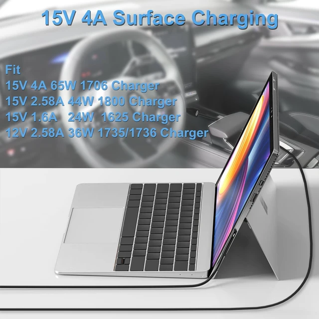 Alt view image 3 of 7 - Car Charger for Microsoft Surface Pro When Truck car Work Compatible with Surface 3/4/5/6/7/X Book laptop1/2/3/1800/1625/1735/1736 15V 4A With 5V 2A USB-A Port