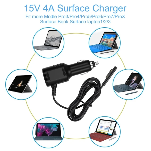 Alt view image 4 of 7 - Car Charger for Microsoft Surface Pro When Truck car Work Compatible with Surface 3/4/5/6/7/X Book laptop1/2/3/1800/1625/1735/1736 15V 4A With 5V 2A USB-A Port