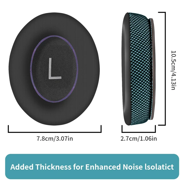 Alt view image 6 of 7 - Upgraded Cooling Gel Ear Pads Replacement for Bose QC25/QC35/QC45/AE2/AE2i/AE2w Headphones, Noise Cancelling, High-Density Memory Foam, Extra Thick and coolerIce Silk Fabric - Black/Green