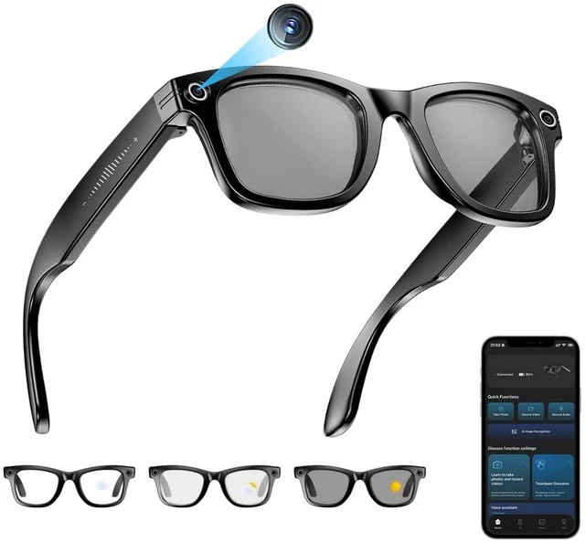 Main image of AI Smart Glasses with Camera,Photo Capture &4k Video Recording Glasses,Real-Time Translation, Open-Ear Audio, Object Recognition,Camera Sunglasses with AI Assistant for Vlogging, Travel, Running