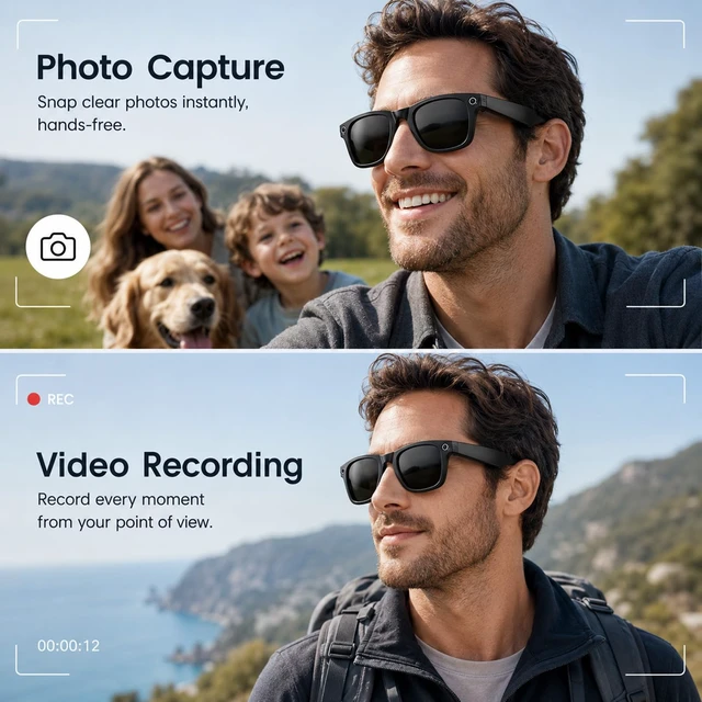 Alt view image 5 of 7 - AI Smart Glasses with Camera,Photo Capture &4k Video Recording Glasses,Real-Time Translation, Open-Ear Audio, Object Recognition,Camera Sunglasses with AI Assistant for Vlogging, Travel, Running