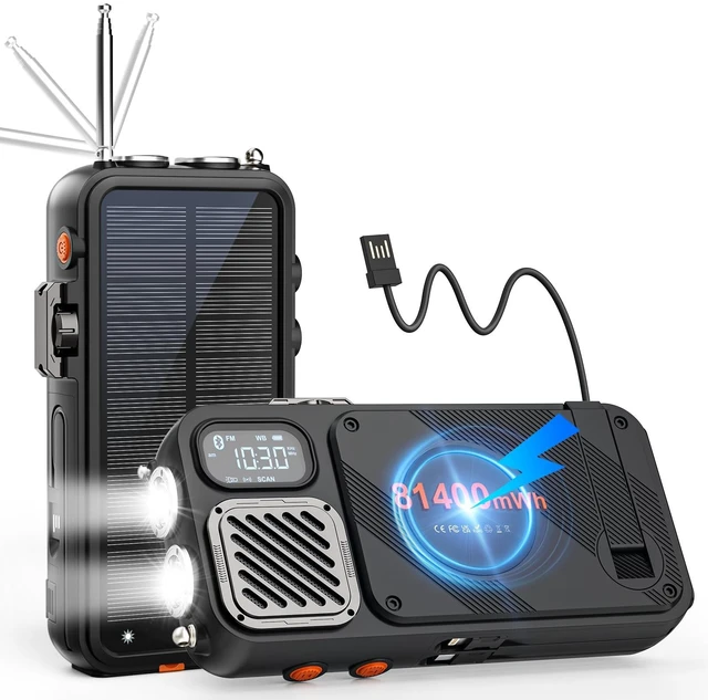 Main image of 2-in-1 Emergency NOAA Weather Radio,22000mAh Solar Hand Crank Power Bank NOAA weather radio + solar power bank, hand crank, 20W USB-C, wireless charging, Bluetooth, SOS light & reading lamp
