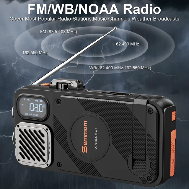 Alt view image 2 of 7 - 2-in-1 Emergency NOAA Weather Radio,22000mAh Solar Hand Crank Power Bank NOAA weather radio + solar power bank, hand crank, 20W USB-C, wireless charging, Bluetooth, SOS light & reading lamp