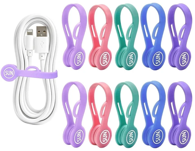 Main image of Magnetic Cord Organizer Cable Cord Organizer Magnet Clips Design Patented Silicone Twist Tie Strap Holder Cord Wrap Keepers Reusable Multi-Purpose Home Office School Gifts 10 Pack Mermaid
