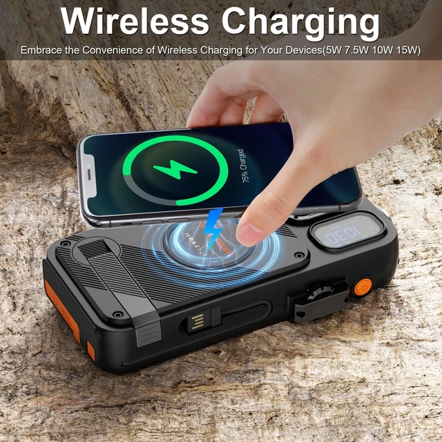 Alt view image 4 of 7 - 2-in-1 Emergency NOAA Weather Radio,22000mAh Solar Hand Crank Power Bank NOAA weather radio + solar power bank, hand crank, 20W USB-C, wireless charging, Bluetooth, SOS light & reading lamp
