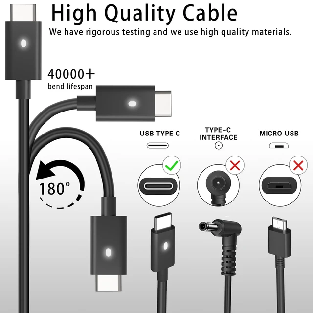 Alt view image 2 of 6 - 130W USB C Laptop Charger Compatible with Dell XPS Compatible with Precision 5570 3570 3470; Latitude 5520 5530 7410 7310 7210 9410; XPS 15 9575 17 9700