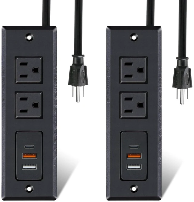 Main image of 2 Pack Furniture Recessed Power Strip with USB C Port, Desk Outlet with 3 USB Ports, Conference Recessed Power Strip Socket with USB Ports with 2 Ac Plugs