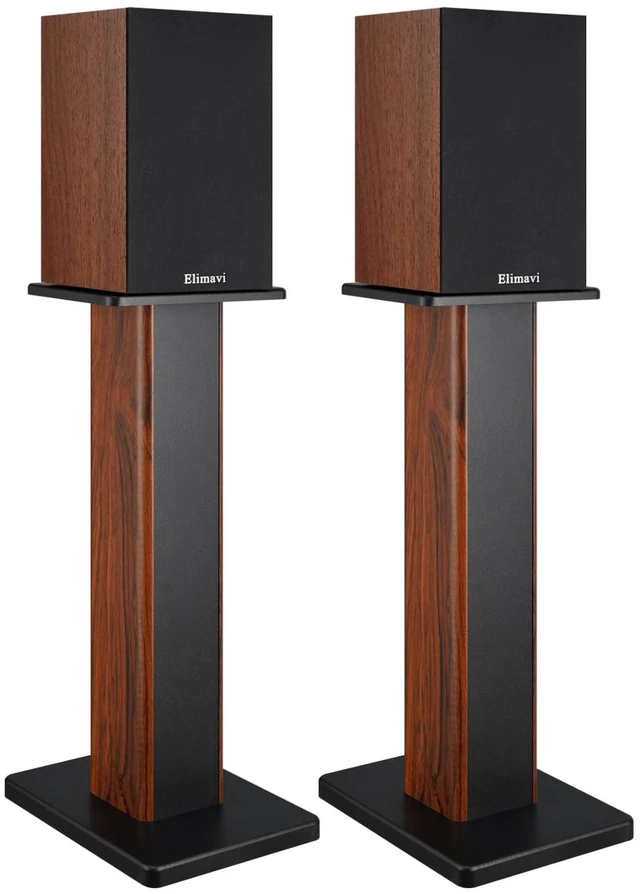 Main image of 22.64" Universal Floor Speaker Stands, 150 lb Capacity, Brown Non-Slip Pads and Cable Ties, Easy Assembly for Bookshelf, Satellite and Studio Monitor Speakers