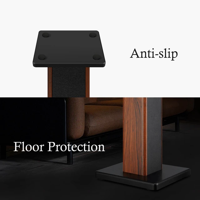 Alt view image 4 of 7 - 22.64" Universal Floor Speaker Stands, 150 lb Capacity, Brown Non-Slip Pads and Cable Ties, Easy Assembly for Bookshelf, Satellite and Studio Monitor Speakers