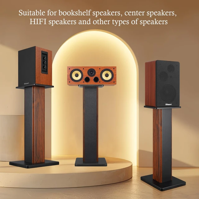 Alt view image 3 of 7 - 22.64" Universal Floor Speaker Stands, 150 lb Capacity, Brown Non-Slip Pads and Cable Ties, Easy Assembly for Bookshelf, Satellite and Studio Monitor Speakers