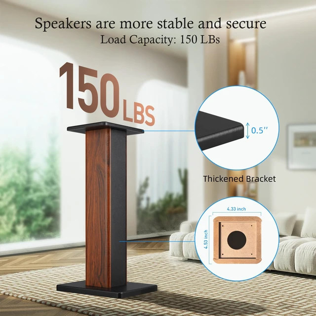 Alt view image 5 of 7 - 22.64" Universal Floor Speaker Stands, 150 lb Capacity, Brown Non-Slip Pads and Cable Ties, Easy Assembly for Bookshelf, Satellite and Studio Monitor Speakers