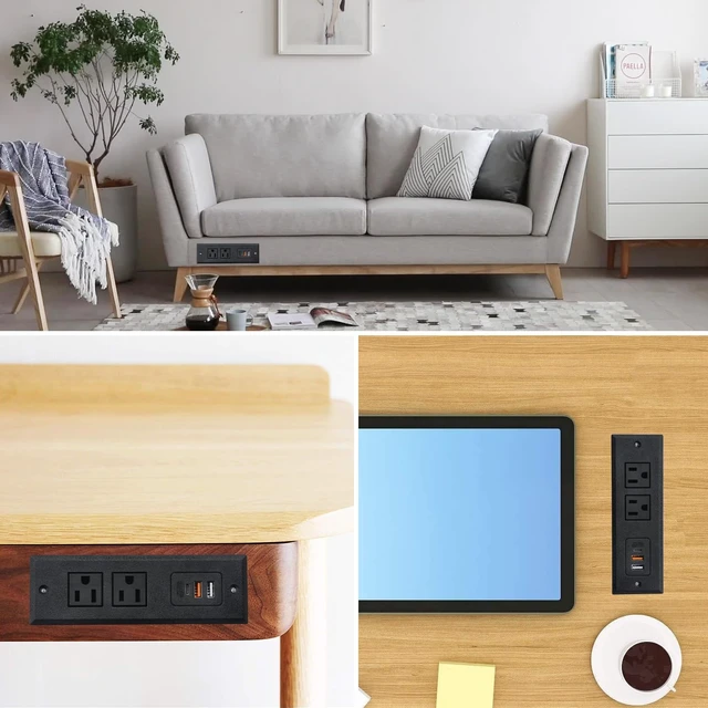 Alt view image 5 of 7 - 2 Pack Furniture Recessed Power Strip with USB C Port, Desk Outlet with 3 USB Ports, Conference Recessed Power Strip Socket with USB Ports with 2 Ac Plugs