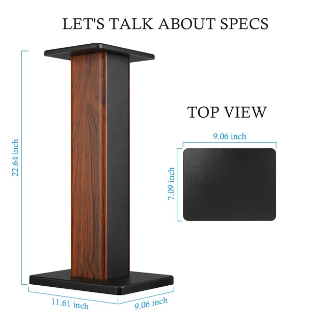 Alt view image 7 of 7 - 22.64" Universal Floor Speaker Stands, 150 lb Capacity, Brown Non-Slip Pads and Cable Ties, Easy Assembly for Bookshelf, Satellite and Studio Monitor Speakers