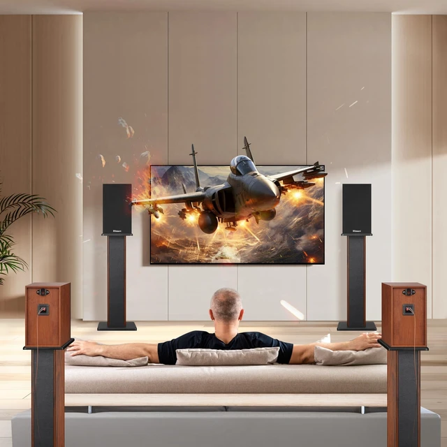 Alt view image 6 of 7 - 22.64" Universal Floor Speaker Stands, 150 lb Capacity, Brown Non-Slip Pads and Cable Ties, Easy Assembly for Bookshelf, Satellite and Studio Monitor Speakers