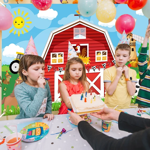 Alt view image 4 of 7 - Red Barn Birthday Backdrop Farm Birthday Banner Decorations 7x5 ft Polyester, Farm Backdrop, Farm Party Decorations for Kids, Barn Door Animals Party Supplies, Photo Booth Props