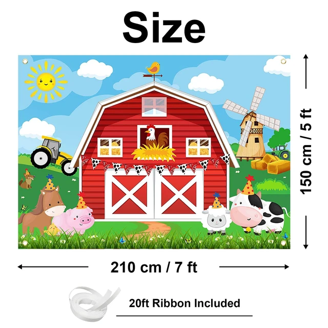 Alt view image 2 of 7 - Red Barn Birthday Backdrop Farm Birthday Banner Decorations 7x5 ft Polyester, Farm Backdrop, Farm Party Decorations for Kids, Barn Door Animals Party Supplies, Photo Booth Props