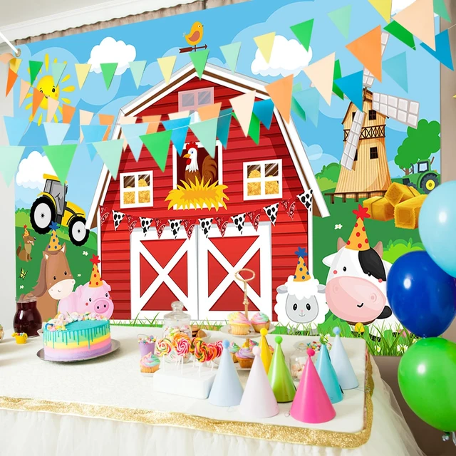 Alt view image 5 of 7 - Red Barn Birthday Backdrop Farm Birthday Banner Decorations 7x5 ft Polyester, Farm Backdrop, Farm Party Decorations for Kids, Barn Door Animals Party Supplies, Photo Booth Props