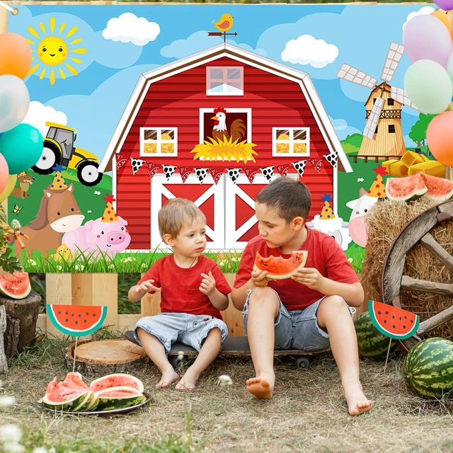 Alt view image 7 of 7 - Red Barn Birthday Backdrop Farm Birthday Banner Decorations 7x5 ft Polyester, Farm Backdrop, Farm Party Decorations for Kids, Barn Door Animals Party Supplies, Photo Booth Props
