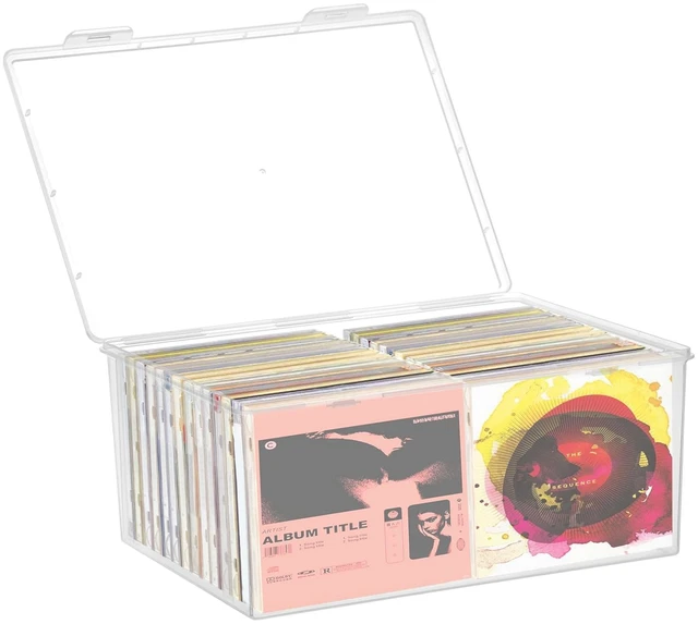 Main image of Stackable Clear Plastic CD Organizer,11.9"x 8.5"CD Storage Box, Clear CD Holder Case with Lids Store 40+ CDs, Storage Container Shelf Organizer Bin for DVDs,Video Games, Blu-ray, Books, Home, Office
