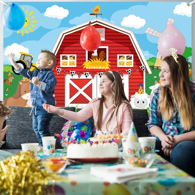 Alt view image 6 of 7 - Red Barn Birthday Backdrop Farm Birthday Banner Decorations 7x5 ft Polyester, Farm Backdrop, Farm Party Decorations for Kids, Barn Door Animals Party Supplies, Photo Booth Props