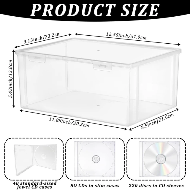 Alt view image 2 of 7 - Stackable Clear Plastic CD Organizer,11.9"x 8.5"CD Storage Box, Clear CD Holder Case with Lids Store 40+ CDs, Storage Container Shelf Organizer Bin for DVDs,Video Games, Blu-ray, Books, Home, Office