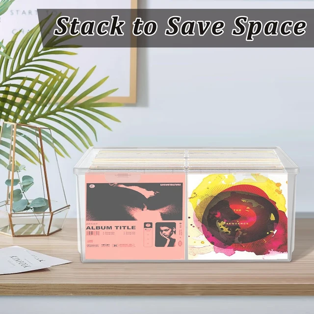 Alt view image 4 of 7 - Stackable Clear Plastic CD Organizer,11.9"x 8.5"CD Storage Box, Clear CD Holder Case with Lids Store 40+ CDs, Storage Container Shelf Organizer Bin for DVDs,Video Games, Blu-ray, Books, Home, Office