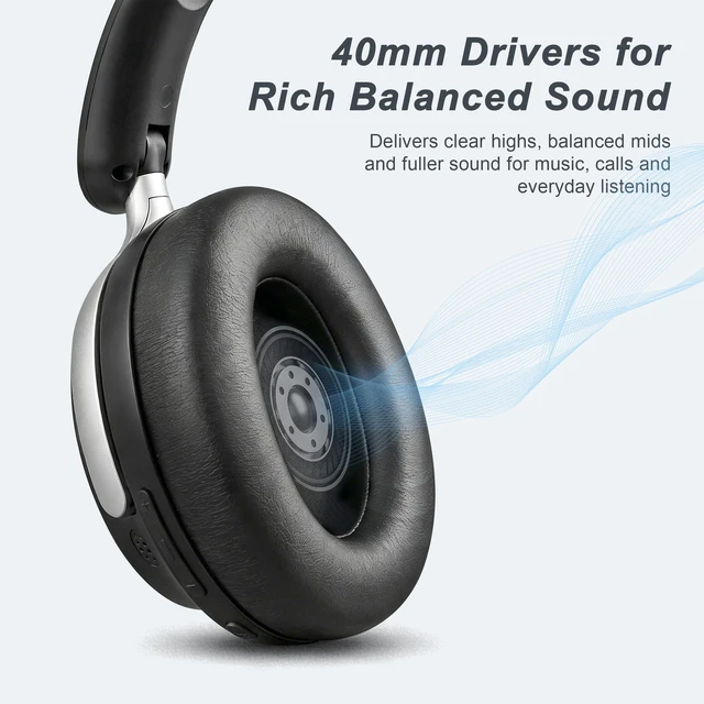Alt view image 7 of 7 - Noise Cancelling Headphones: Dual-Feed ANC, 80H Battery Foldable wireless over-ear headphones for travel, work and study, with Transparency Mode and memory foam comfort