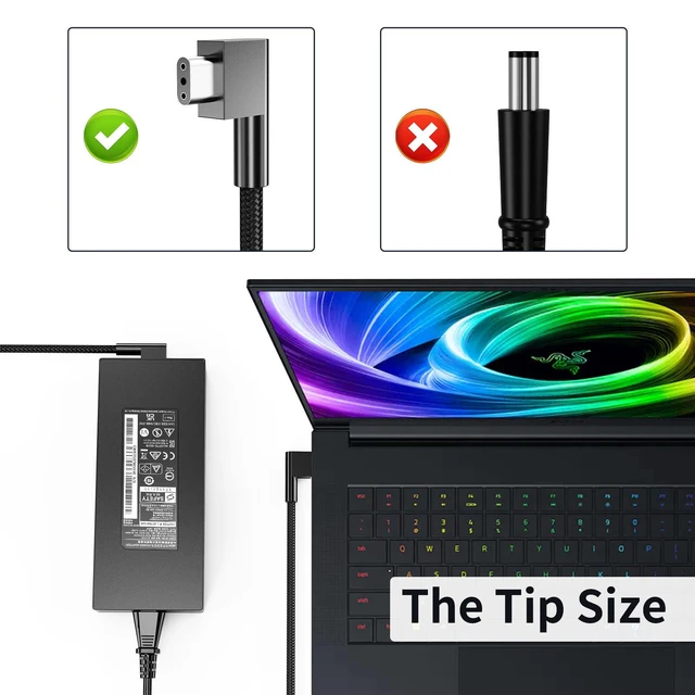 Alt view image 2 of 7 - 280W 19.5V 14.36A Gan Charger for Razer Blade 16 18 RZ09-0483 RZ09-0484 RTX 4070 4080 4090 with AC Power Supply Adapater Cord
