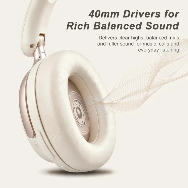 Alt view image 7 of 7 - Noise Cancelling Headphones: Dual-Feed ANC, 80H Battery Foldable wireless over-ear headphones for travel, work and study, with Transparency Mode and memory foam comfort