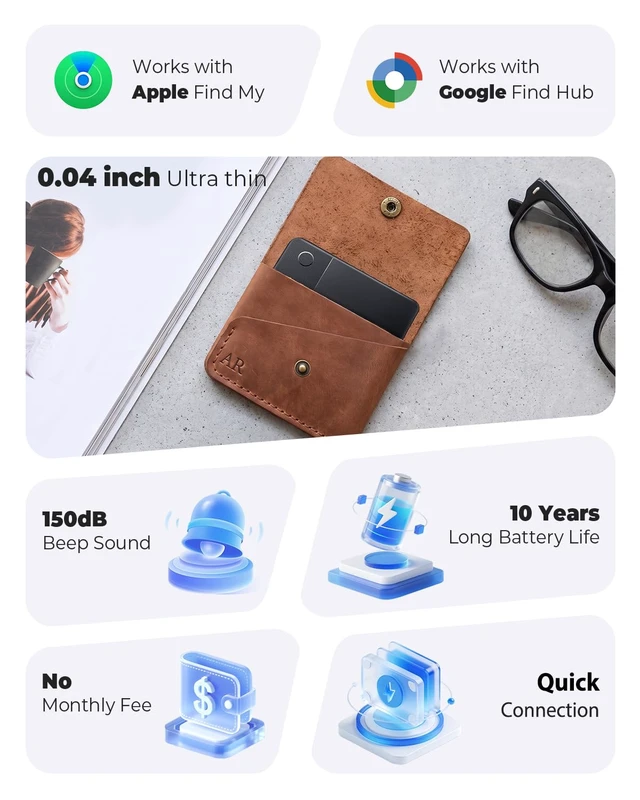 Alt view image 3 of 7 - Wallet Tracker Card (iOS and Android),0.04in Ultra-Thin Smart Tracking Card Apple MFi Certified, Work with Apple Find My & Google Find Hub, 150dB Loud Alarm, Wireless Charging, IP68, Multi-purpose