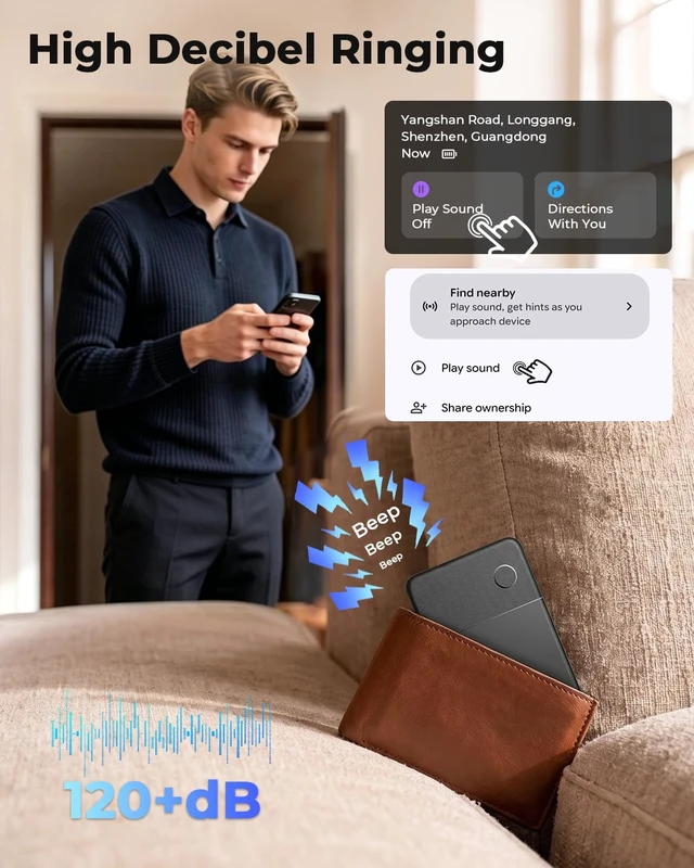 Alt view image 5 of 7 - Wallet Tracker Card (iOS and Android),0.04in Ultra-Thin Smart Tracking Card Apple MFi Certified, Work with Apple Find My & Google Find Hub, 150dB Loud Alarm, Wireless Charging, IP68, Multi-purpose