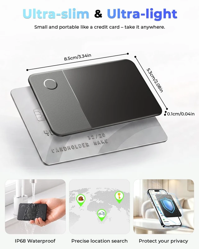 Alt view image 7 of 7 - Wallet Tracker Card (iOS and Android),0.04in Ultra-Thin Smart Tracking Card Apple MFi Certified, Work with Apple Find My & Google Find Hub, 150dB Loud Alarm, Wireless Charging, IP68, Multi-purpose
