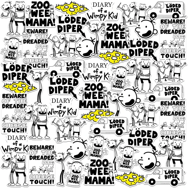 Main image of Diary of a Wimpy Funny 50 Sticker Pack Waterproof Vinyl Decals Officially Licensed Diary of a Wimpy Kid Stickers Great for Water Bottles, Skateboards, Luggage, Laptops, Bumpers & Cars