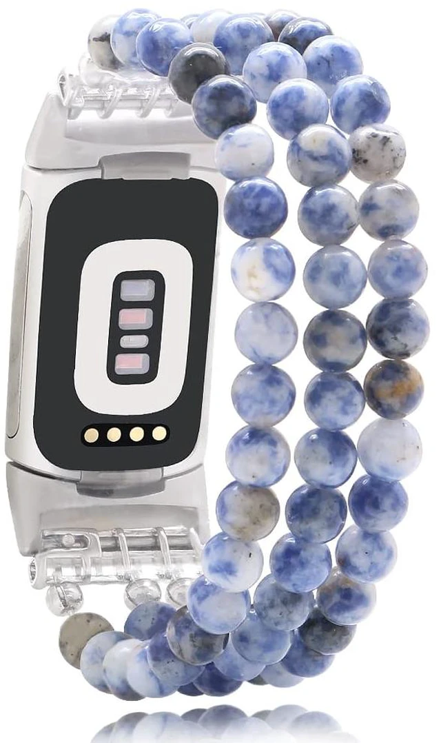 Main image of Compatible with Fitbit Charge 6/5 Natural Gemstone Beaded Handmade Adjustable Bracelet Replacement Band for Women