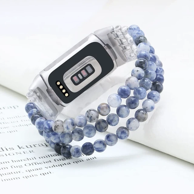 Alt view image 2 of 6 - Compatible with Fitbit Charge 6/5 Natural Gemstone Beaded Handmade Adjustable Bracelet Replacement Band for Women
