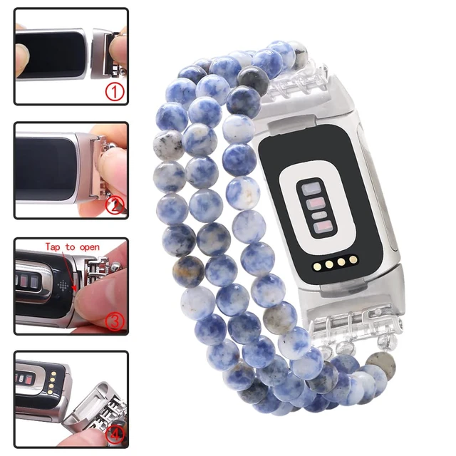 Alt view image 3 of 6 - Compatible with Fitbit Charge 6/5 Natural Gemstone Beaded Handmade Adjustable Bracelet Replacement Band for Women