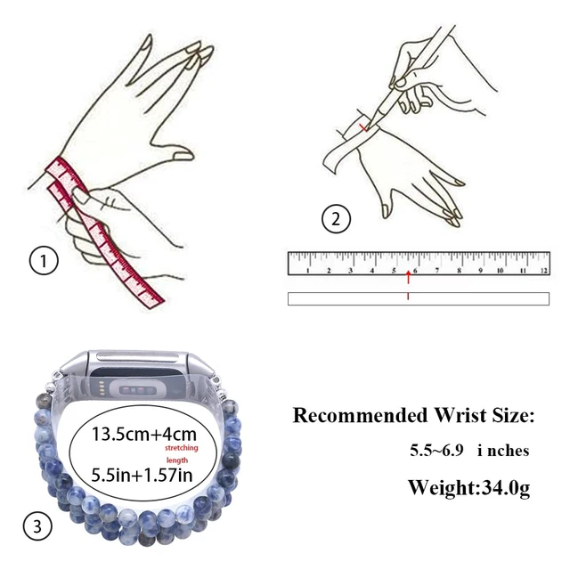 Alt view image 4 of 6 - Compatible with Fitbit Charge 6/5 Natural Gemstone Beaded Handmade Adjustable Bracelet Replacement Band for Women